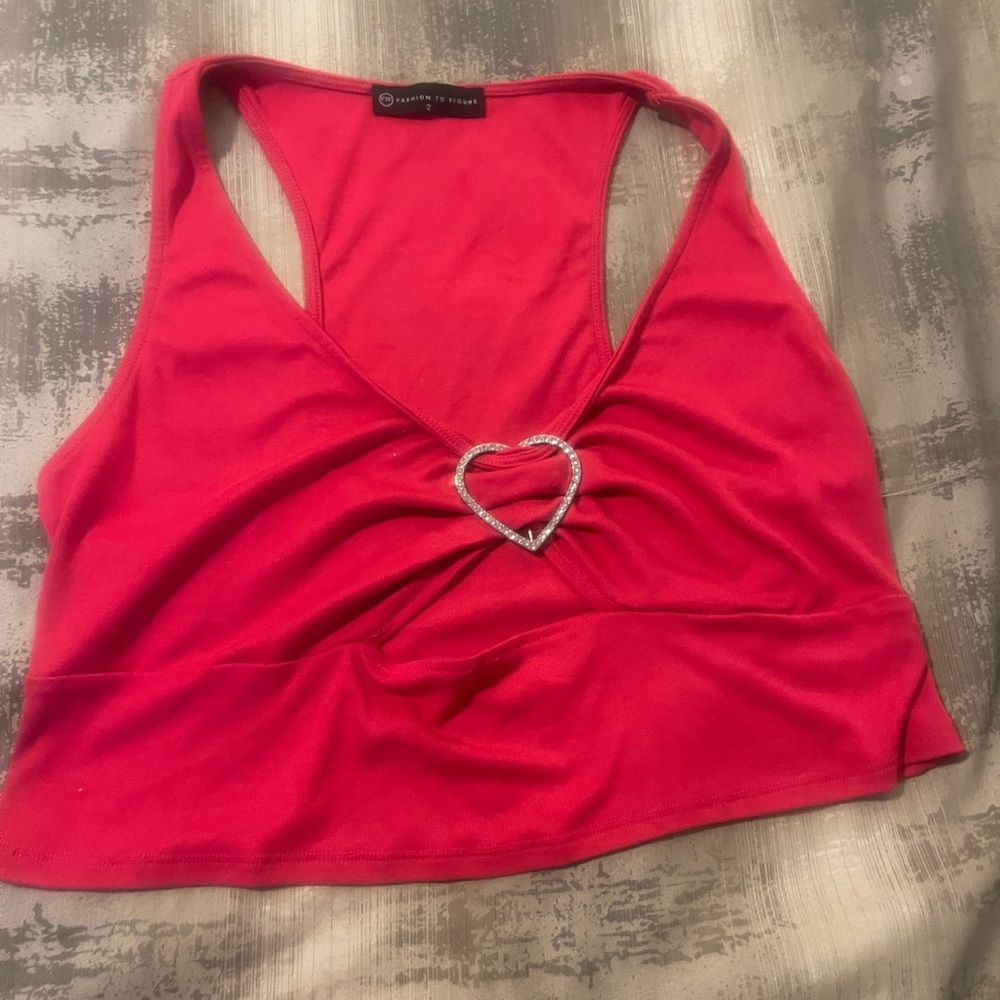 Fashion to Figure Hot Pink Crop Tank Top with Cut Out Design